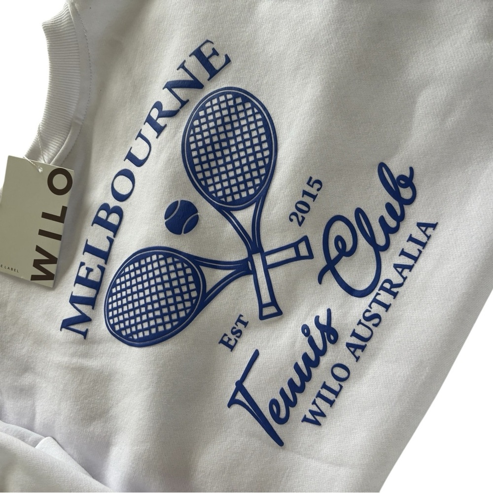 NWT WILO The Label 2 Piece Crew Sweatshirt & Shorts Tennis Club White & Blue Lg - Picture 9 of 15